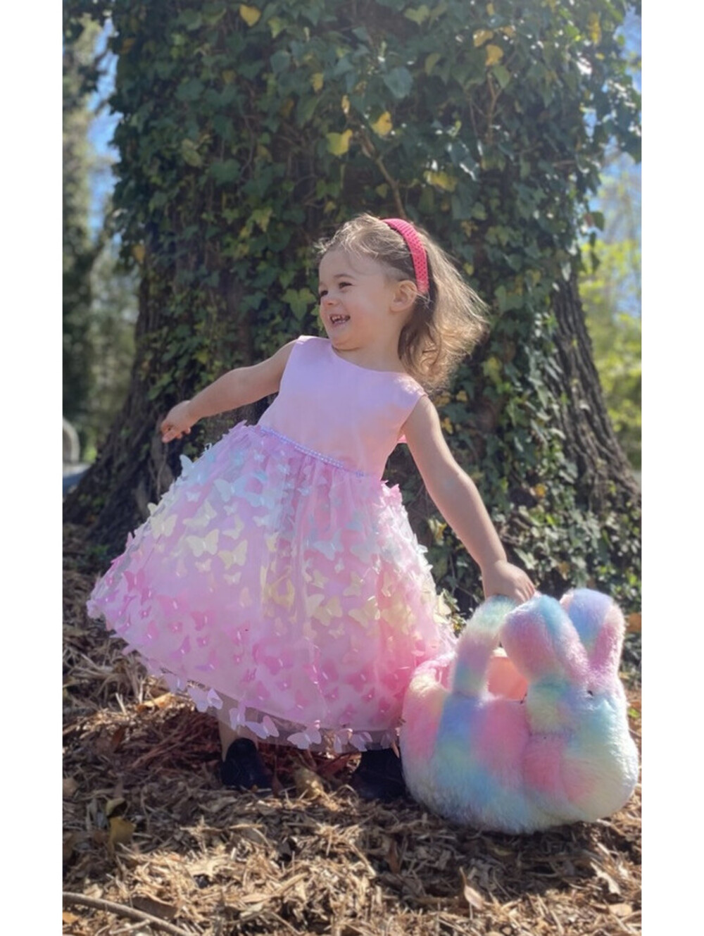 3D Butterfly Sparkly Trim Full Net Rainbow Party/easter Dress  3t
